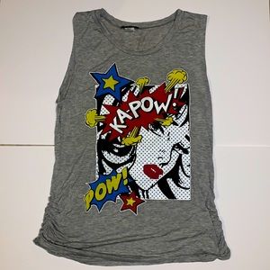 Dep Comic Book Pop Art Gray Star Ruched Tank Top L